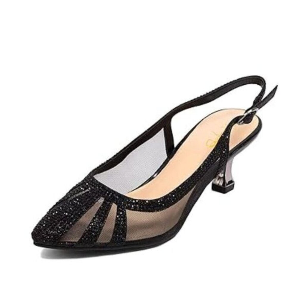 XYD Women Bridal Slingback Heels Pumps Closed Pointed Toe Slip On Mesh Rhineston